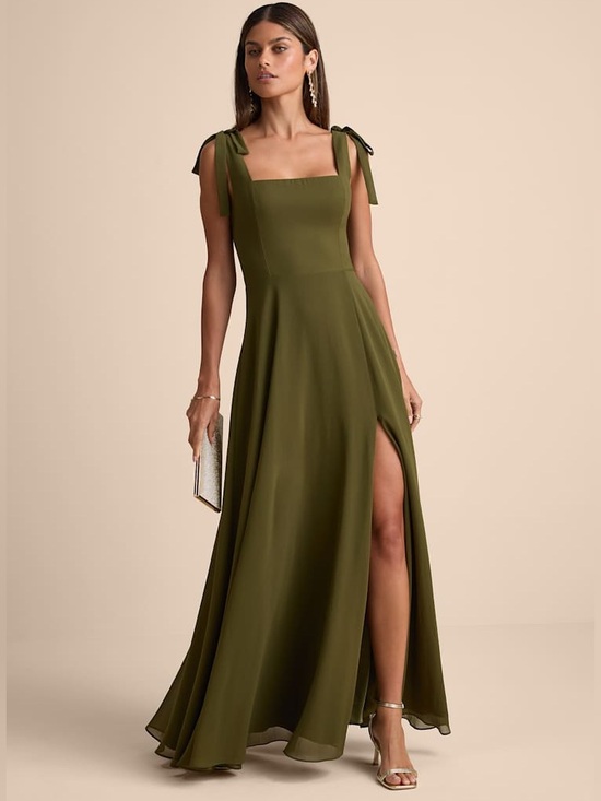 Lulus Dresses & Skirts - Lulus Love Me Forever Olive Green Square Neck Maxi Dress Size M NWT